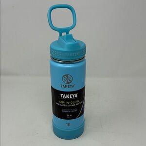 Takeya Actives Spout Reusable Water Bottle, 18 Oz, Glow-in-the-Dark Worm Blue